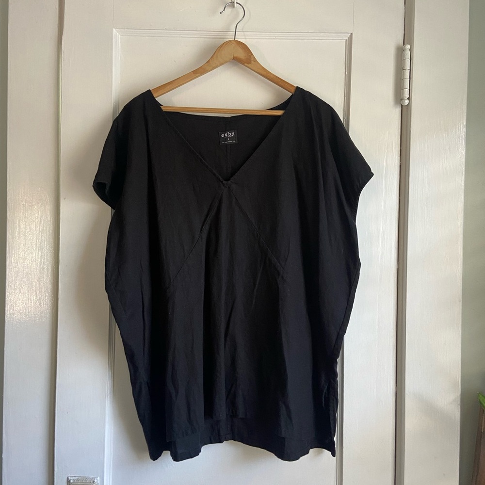 Esby Black Cotton Linen Blend Top